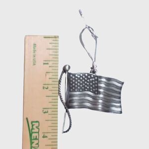 2002 American Flag Christmas Tree Ornament Pewter by Gloria Duchin Made in USA